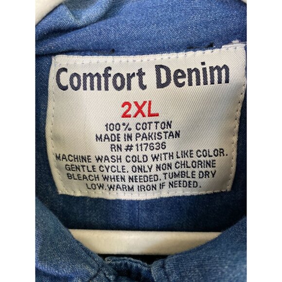 Comfort Denim 2XL Blue 100% Cotton Button-Up Jacket Long Sleeve Vintage - Picture 4 of 6